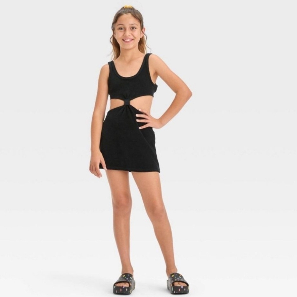 Girls' Solid Terry Cover Up Dress - art class Black S